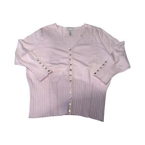 COVINGTON Woman's XL Light Pink Ribbed Button Up Cardigan Preppy